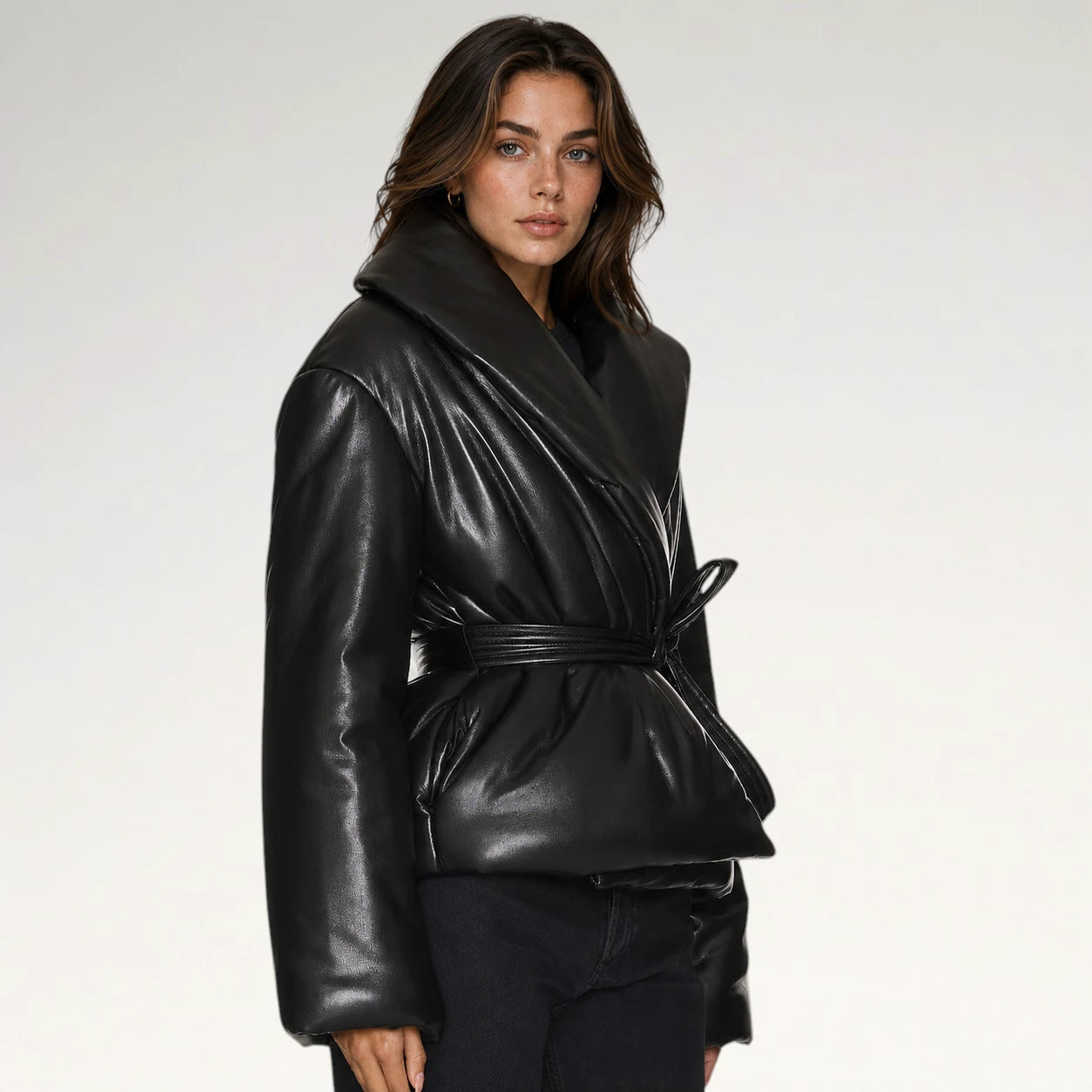 Nera Black Puffer Leather Jacket