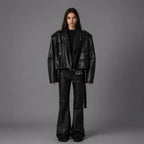 Unisex Black Oversized Biker Leather Jacket