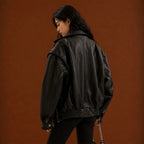 Women Black Oversized Leather Jacket