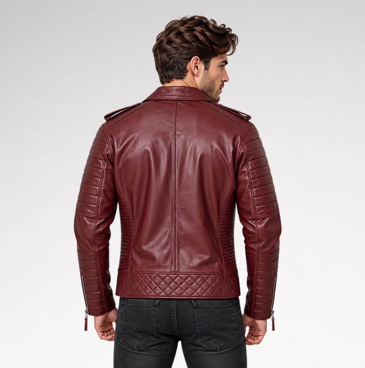Alessandro Oxblood Biker Quilted Leather Jacket Secondary image