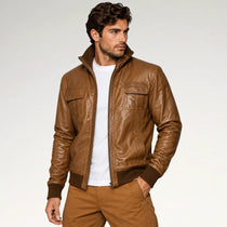 Pregiato Brown Bomber Leather Jacket