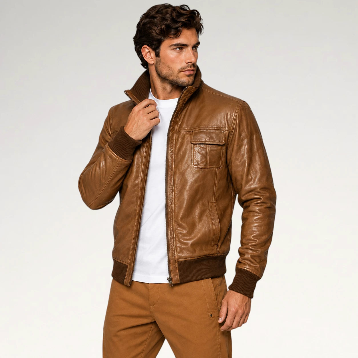 Pregiato Brown Bomber Leather Jacket
