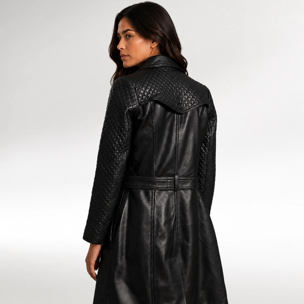 Trapuntata Black Trench Leather Coat