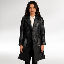 Trapuntata Black Trench Leather Coat