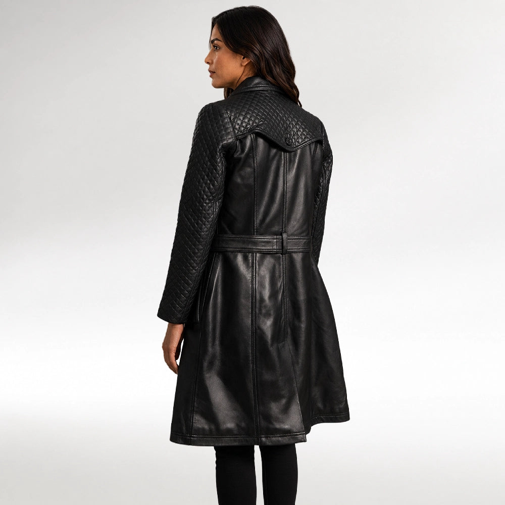 Trapuntata Black Trench Leather Coat