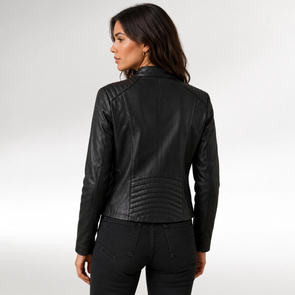Veloce Black Slim Fit Cafe Racer Leather Jacket Secondary image
