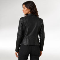Veloce Black Slim Fit Cafe Racer Quilted Leather Jacket