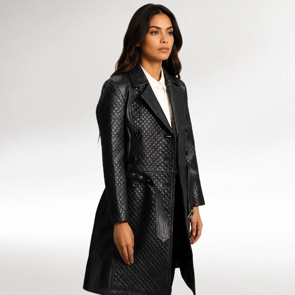 Trapuntata Black Trench Leather Coat