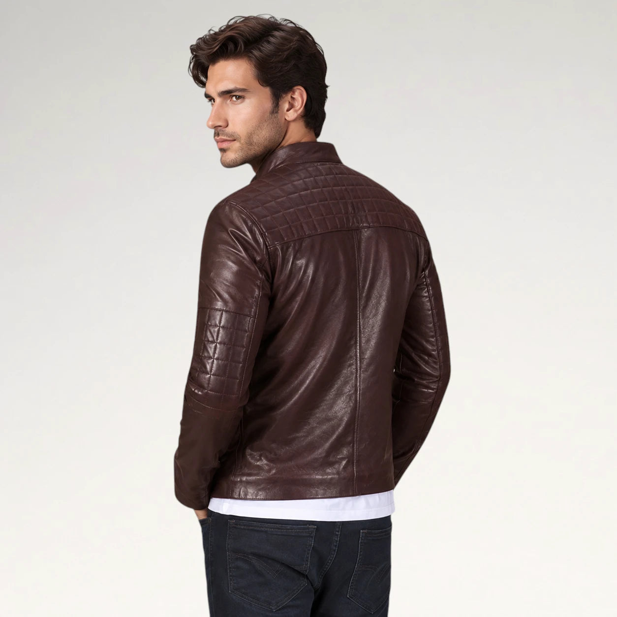 Raffinato Quilted Maroon Leather Biker Jacket Secondary image