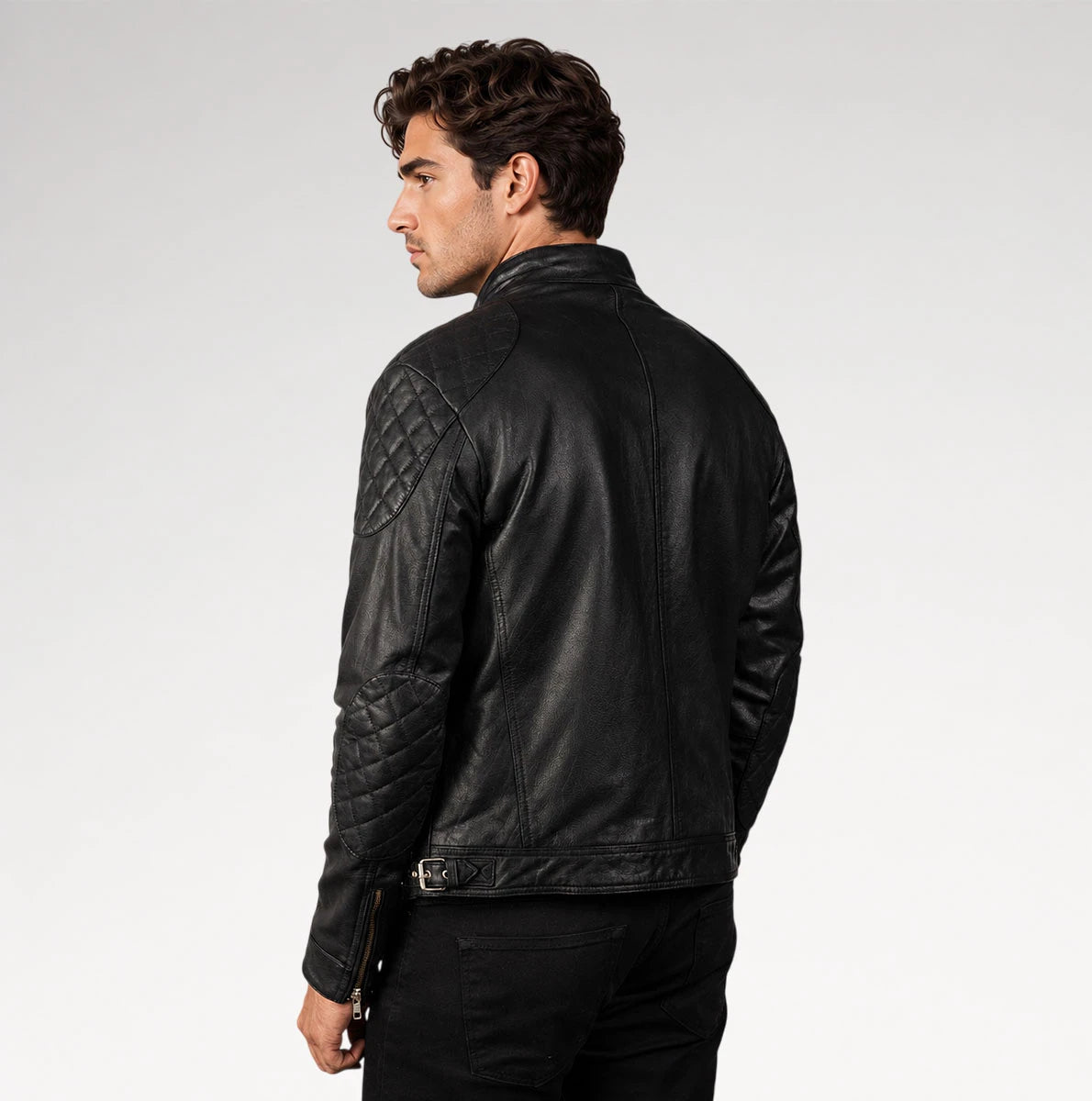 Reale Gatsby Black Cafe Racer Quilted Leather Jacket Secondary image