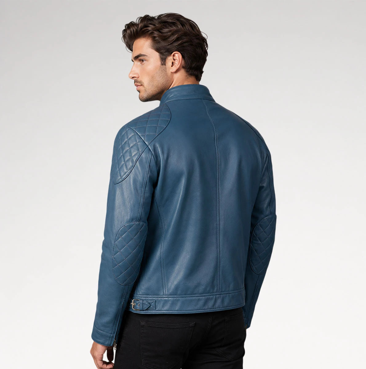 Reale Gatsby Blue Cafe Racer Quilted  Leather Jacket Secondary image