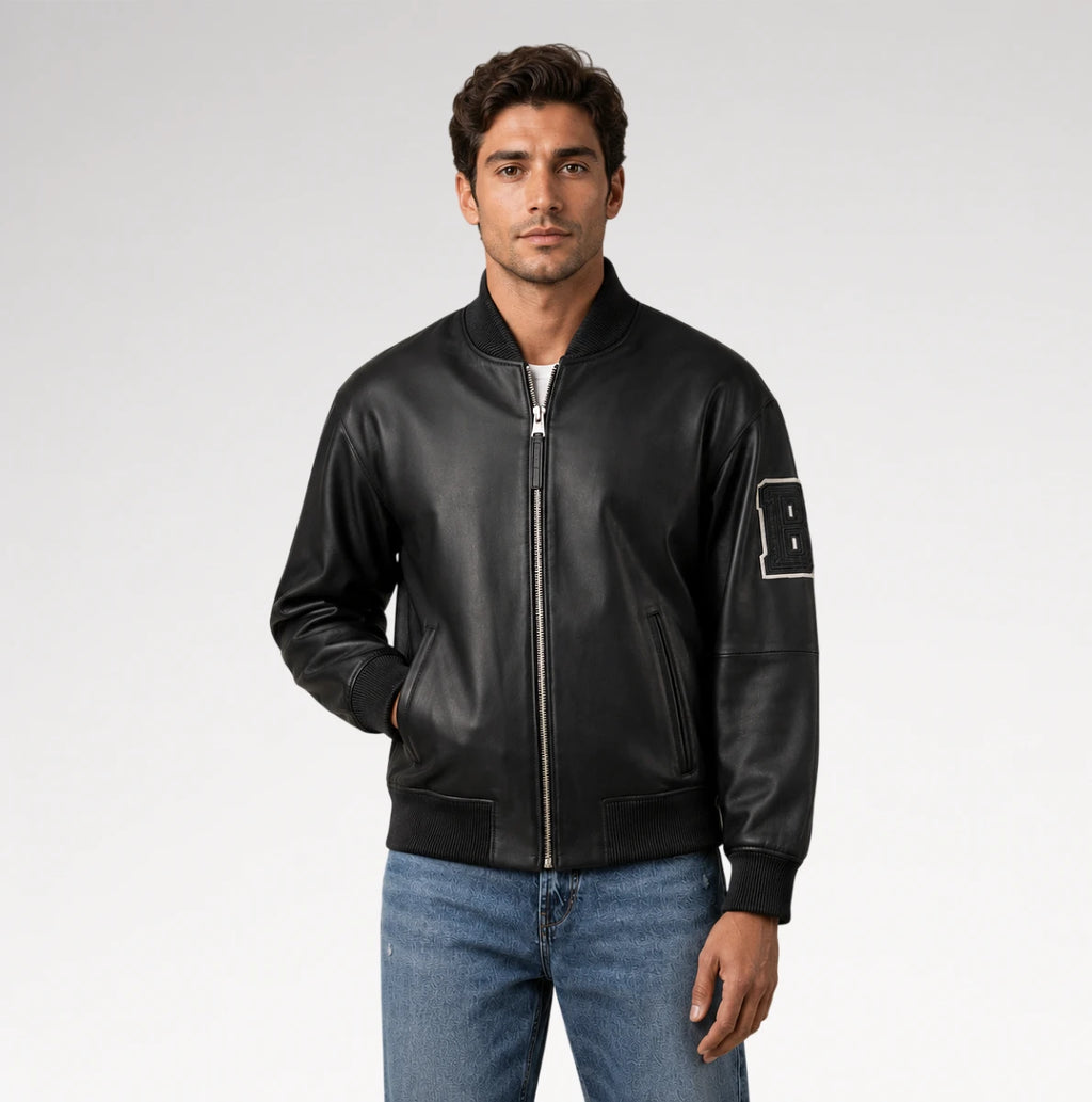 Rivale Black Varsity Real Leather Jacket