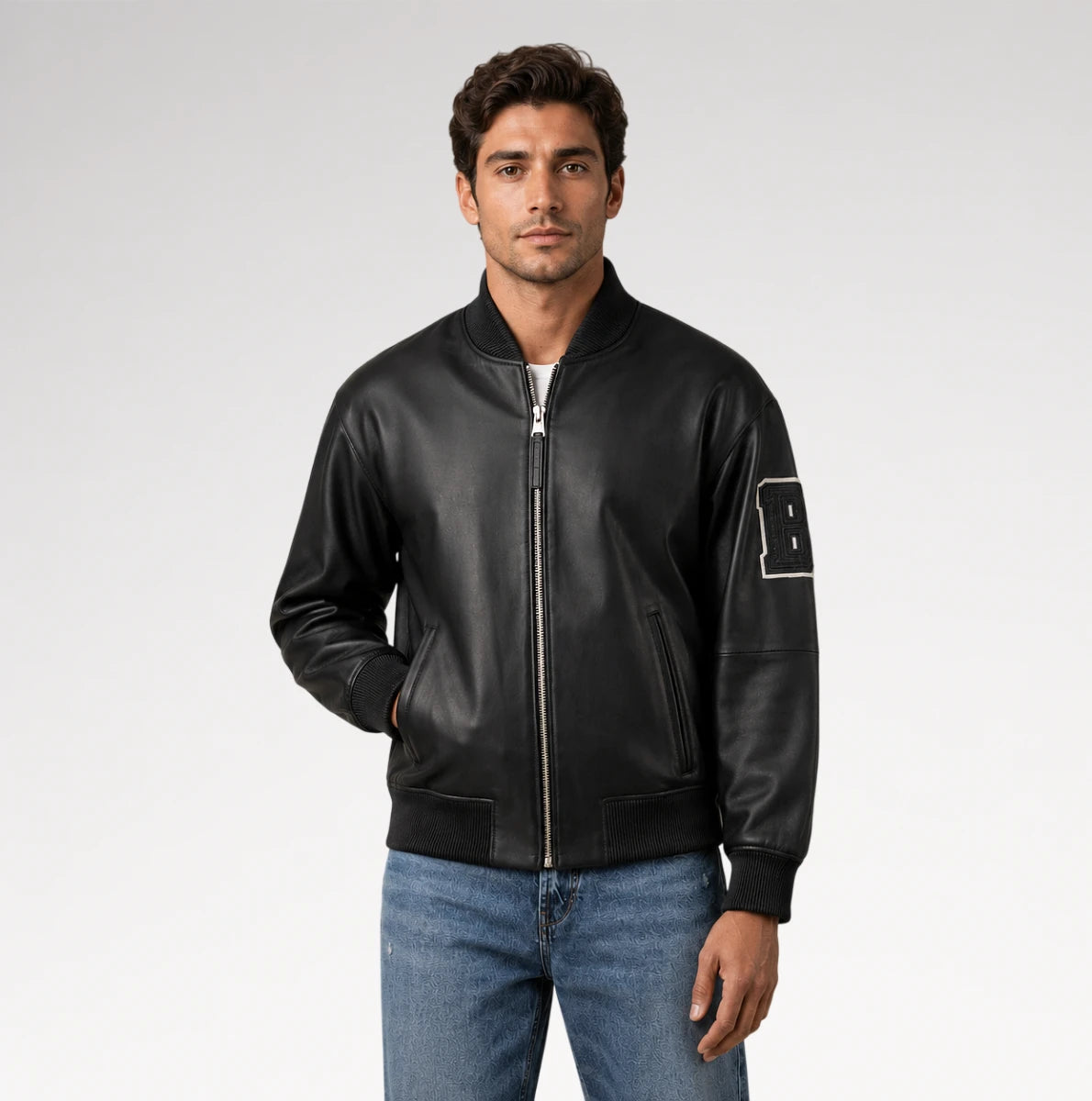 Rivale Black Varsity Real Leather Jacket