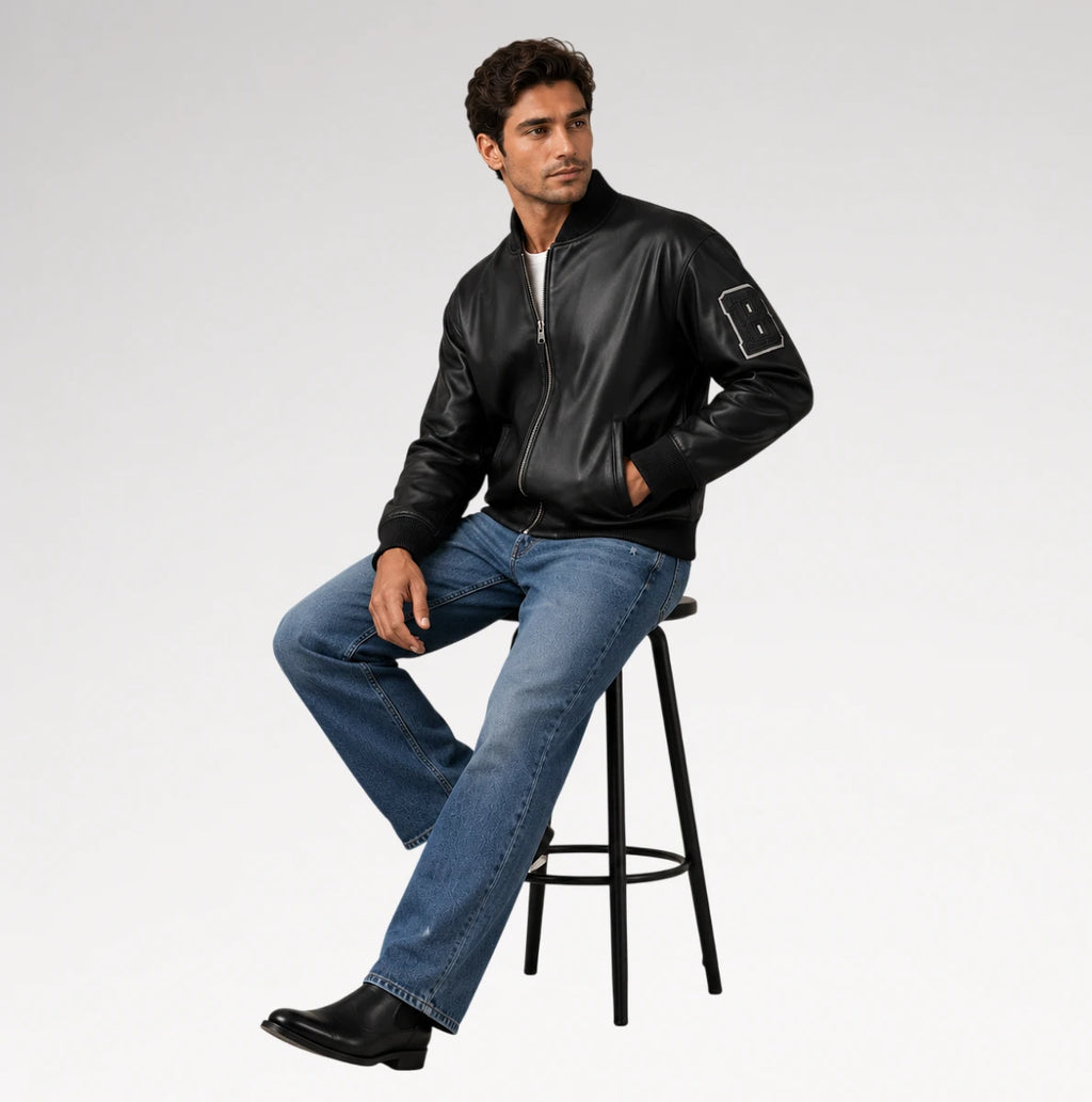 Rivale Black Varsity Real Leather Jacket