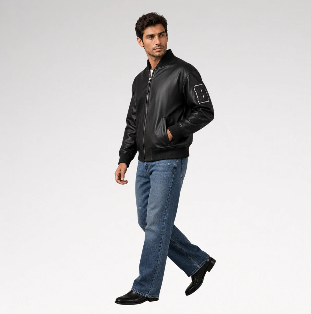 Rivale Black Varsity Real Leather Jacket