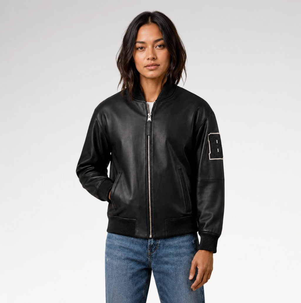 Rivale Black Varsity Real Leather Jacket