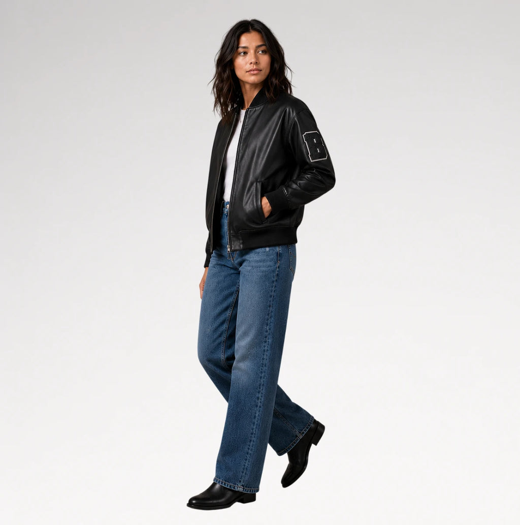Rivale Black Varsity Real Leather Jacket