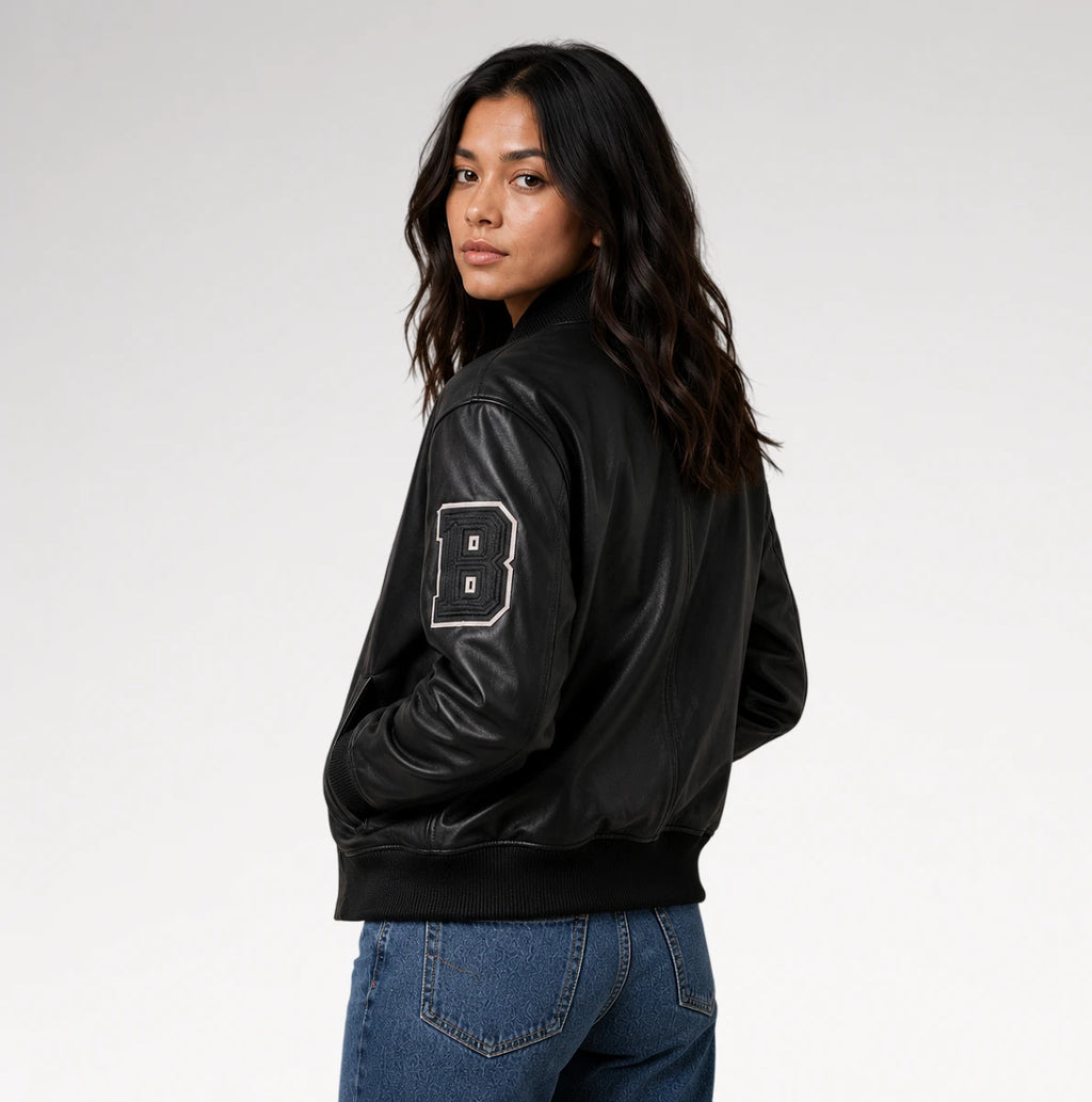 Rivale Black Varsity Real Leather Jacket