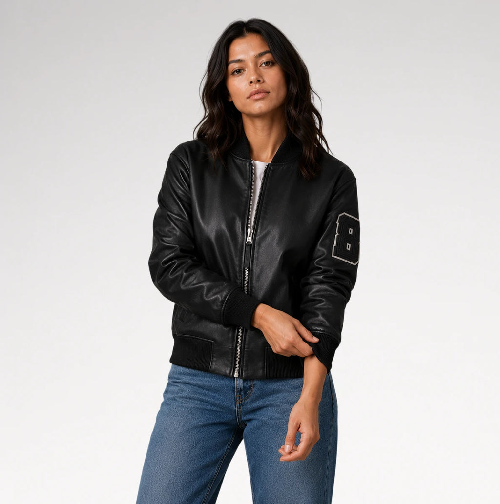 Rivale Black Varsity Real Leather Jacket