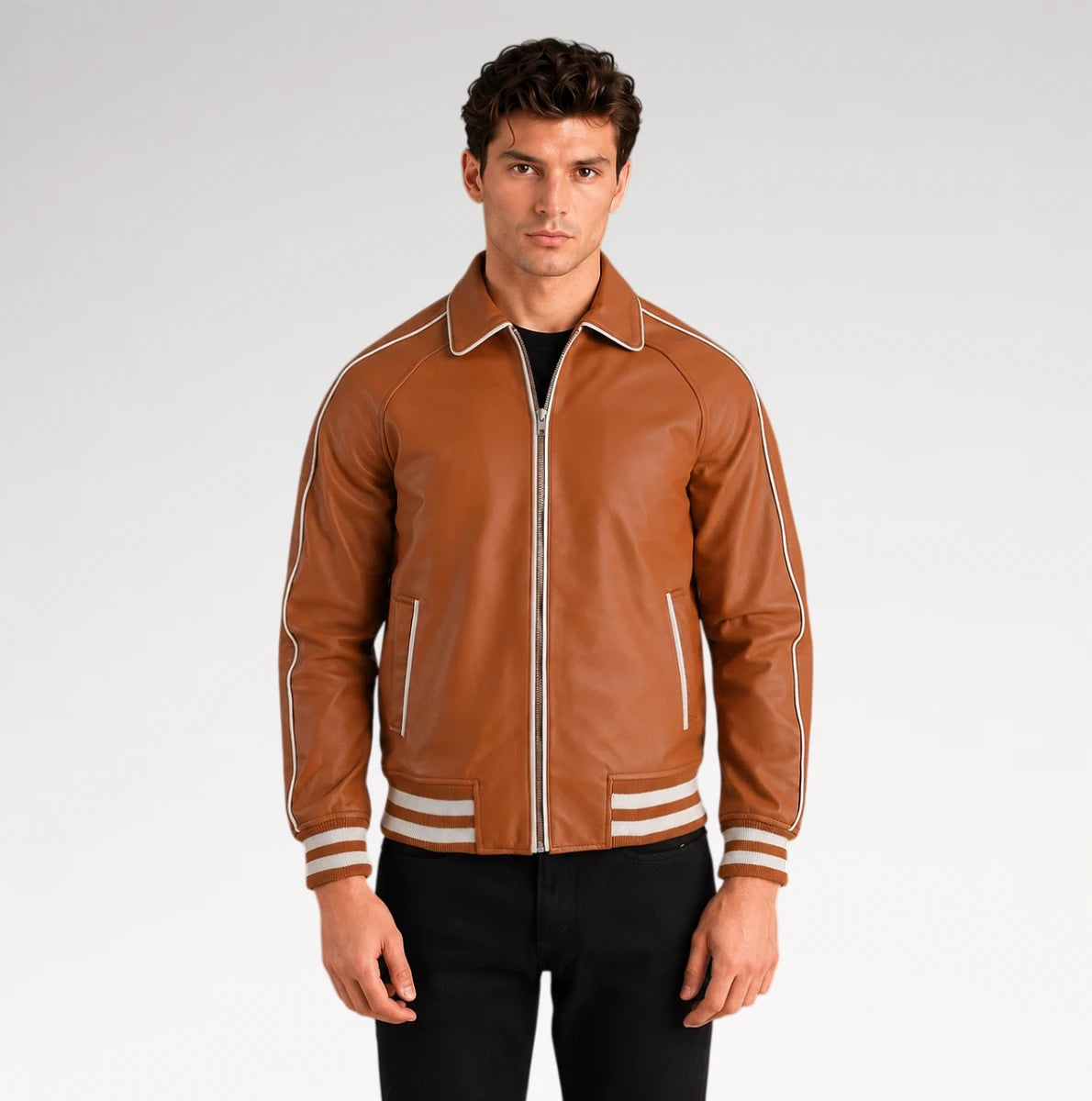 Ridge Tan Brown Varsity Leather Jacket Secondary image