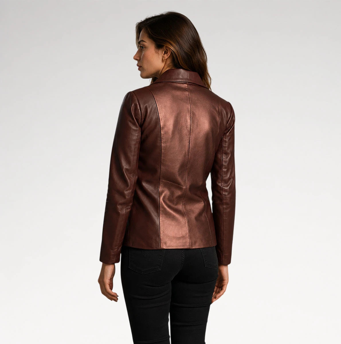 Corto Metallic Maroon Sheepskin Leather Blazer Secondary image