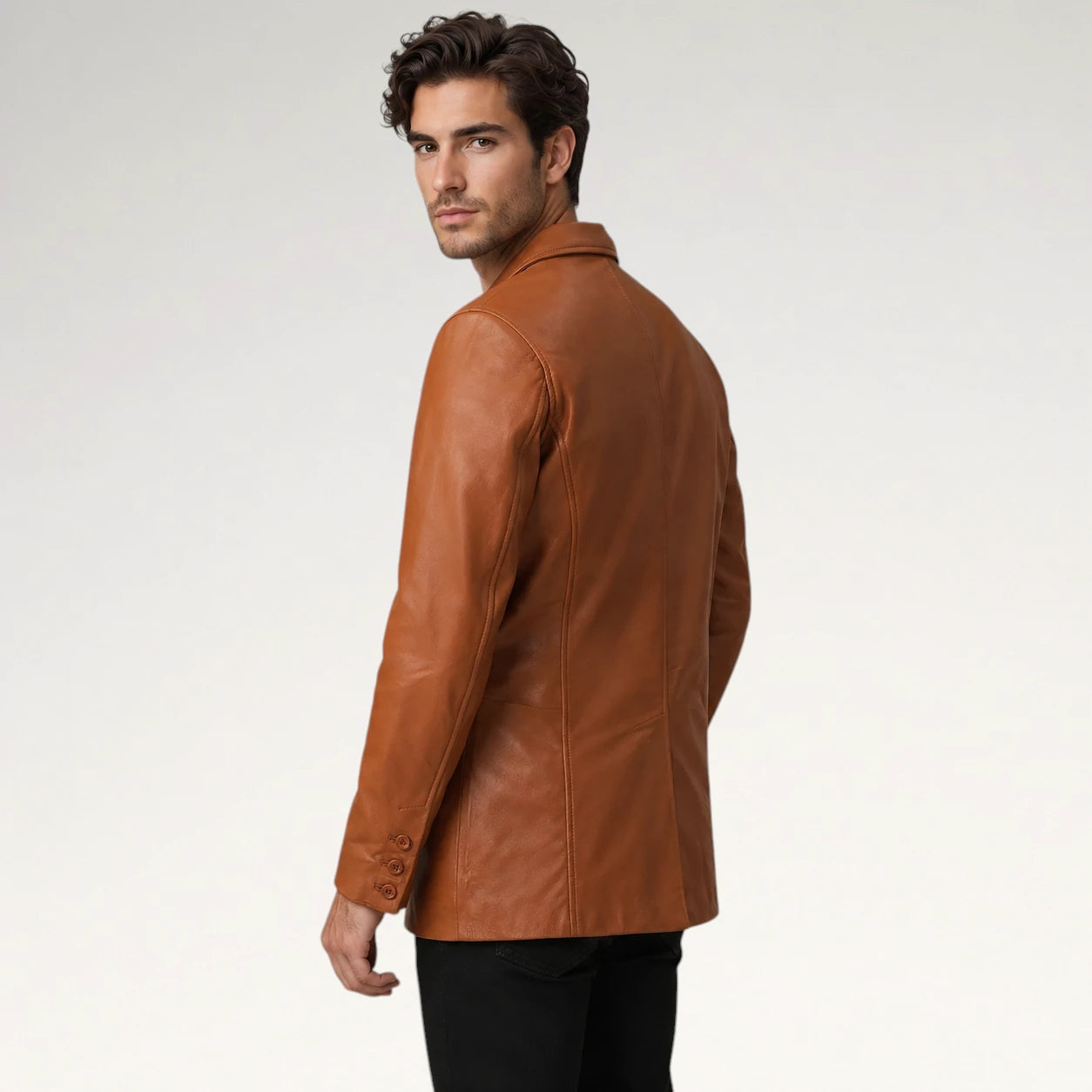 Sabbioso Tan Brown Leather Blazer Secondary image