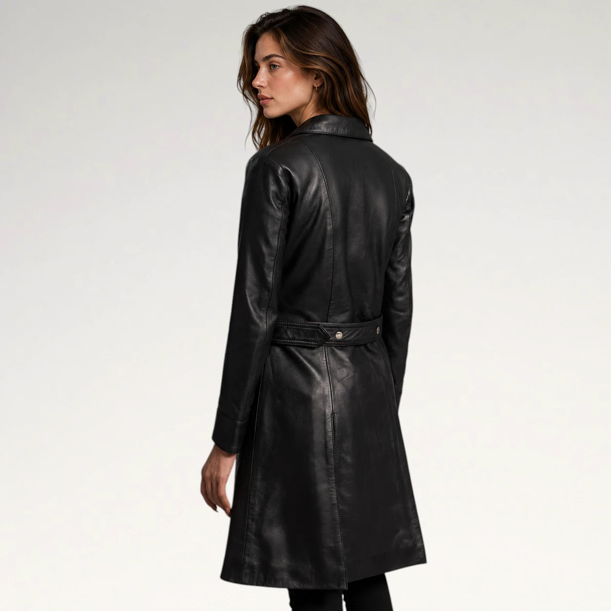 Scintilla Black Leather Trench Coat Secondary image