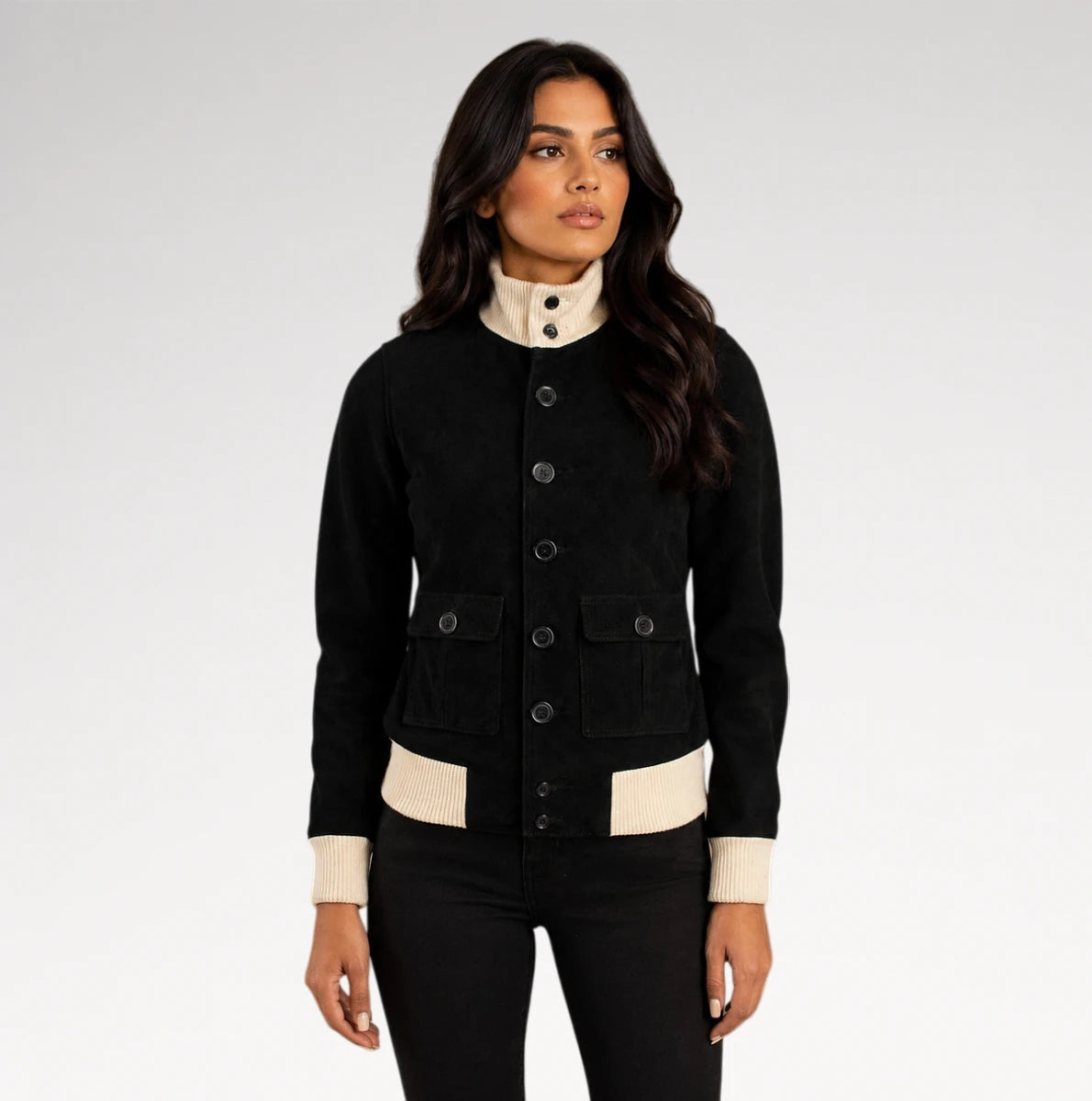 Seraphina Black Suede Bomber Leather Jacket Secondary image
