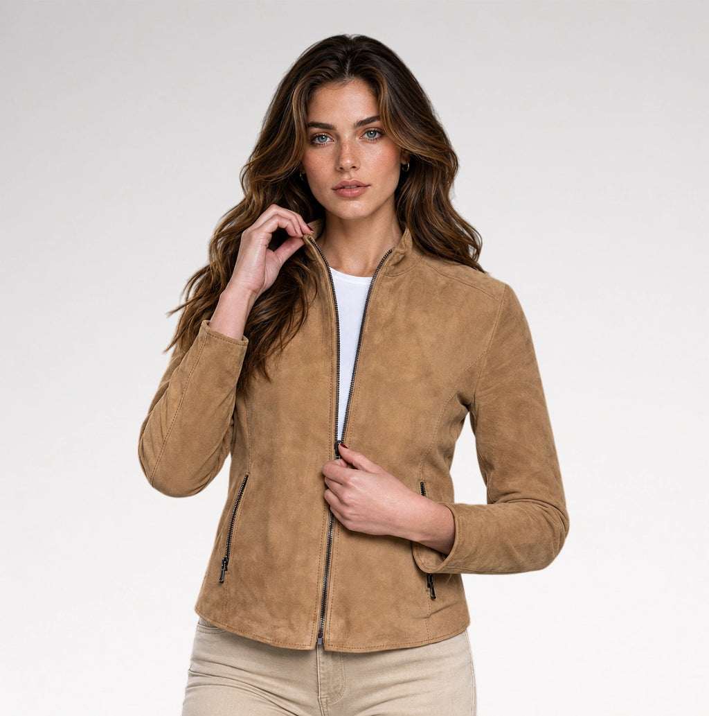 Pregiata Brown Slim Fit Suede Leather Jacket