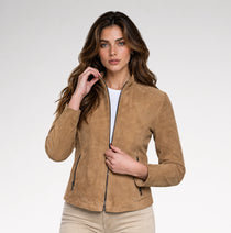Pregiata Brown Slim Fit Suede Leather Jacket