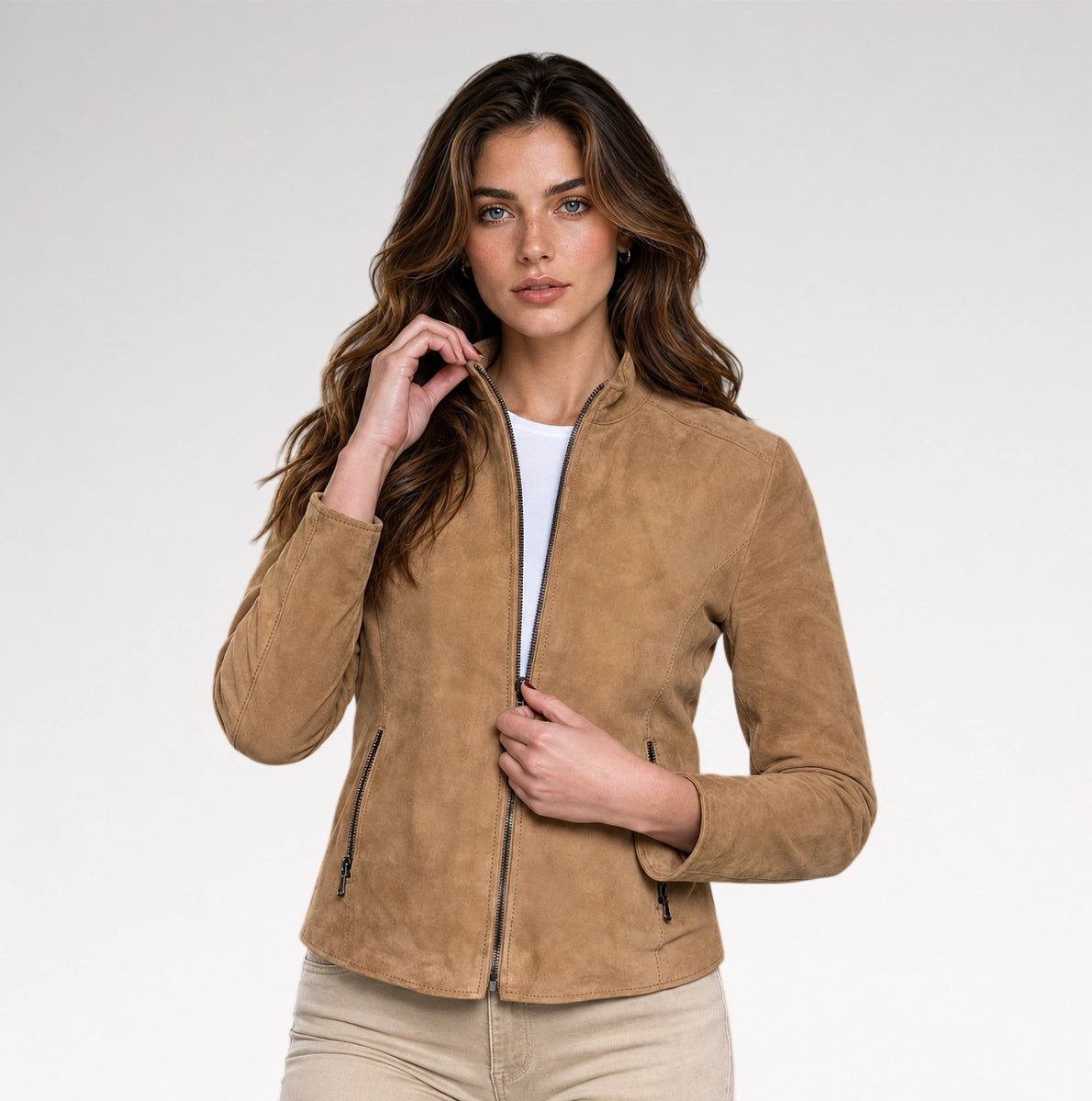 Pregiata Brown Slim Fit Suede Leather Jacket