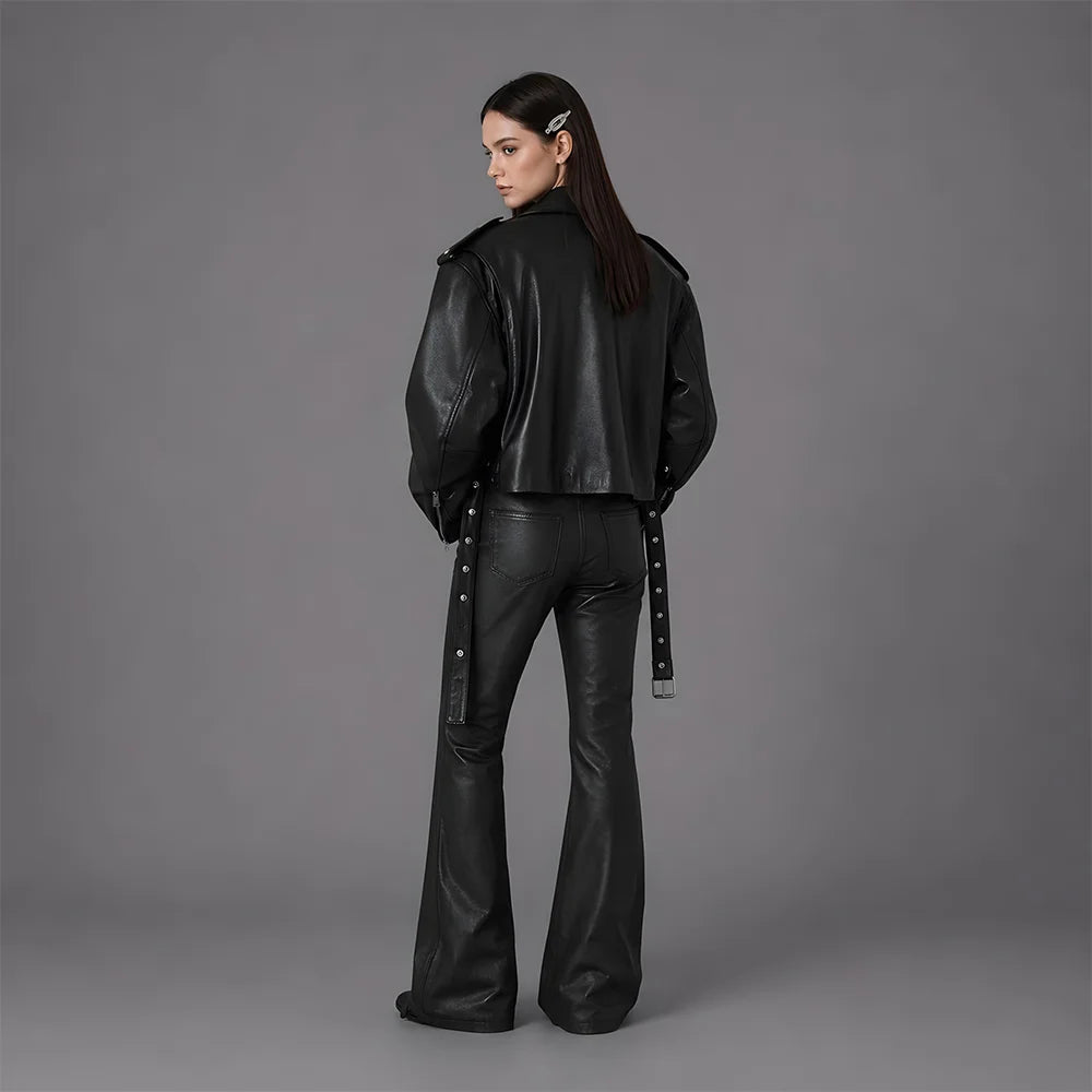 Unisex Black Oversized Biker Leather Jacket