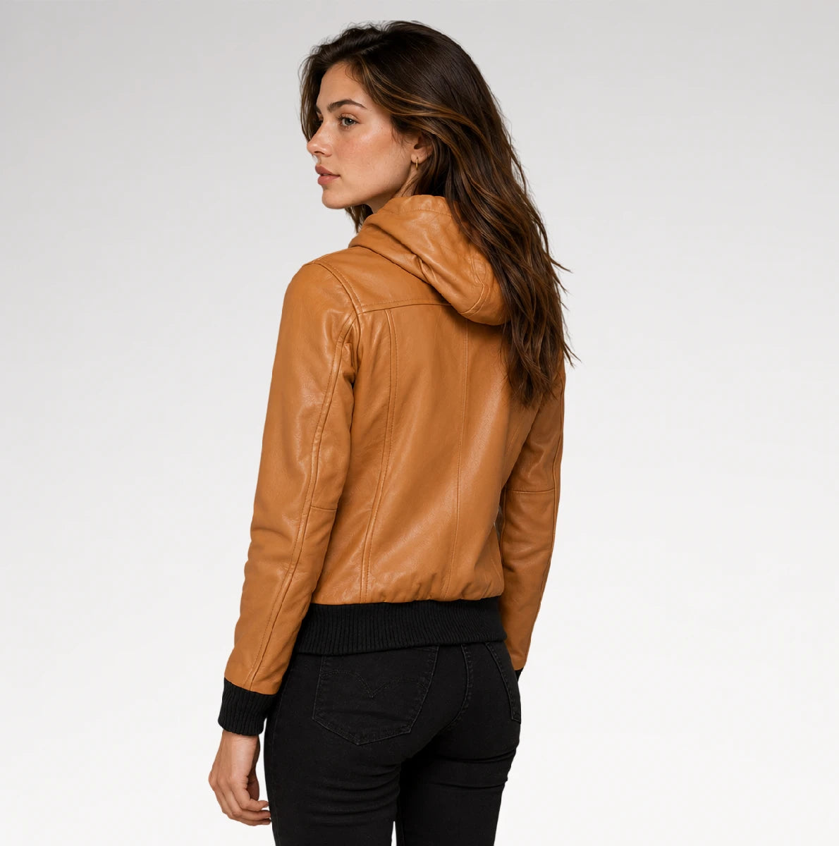 Vetta Brown Hooded Bomber Leather Jacket Secondary image