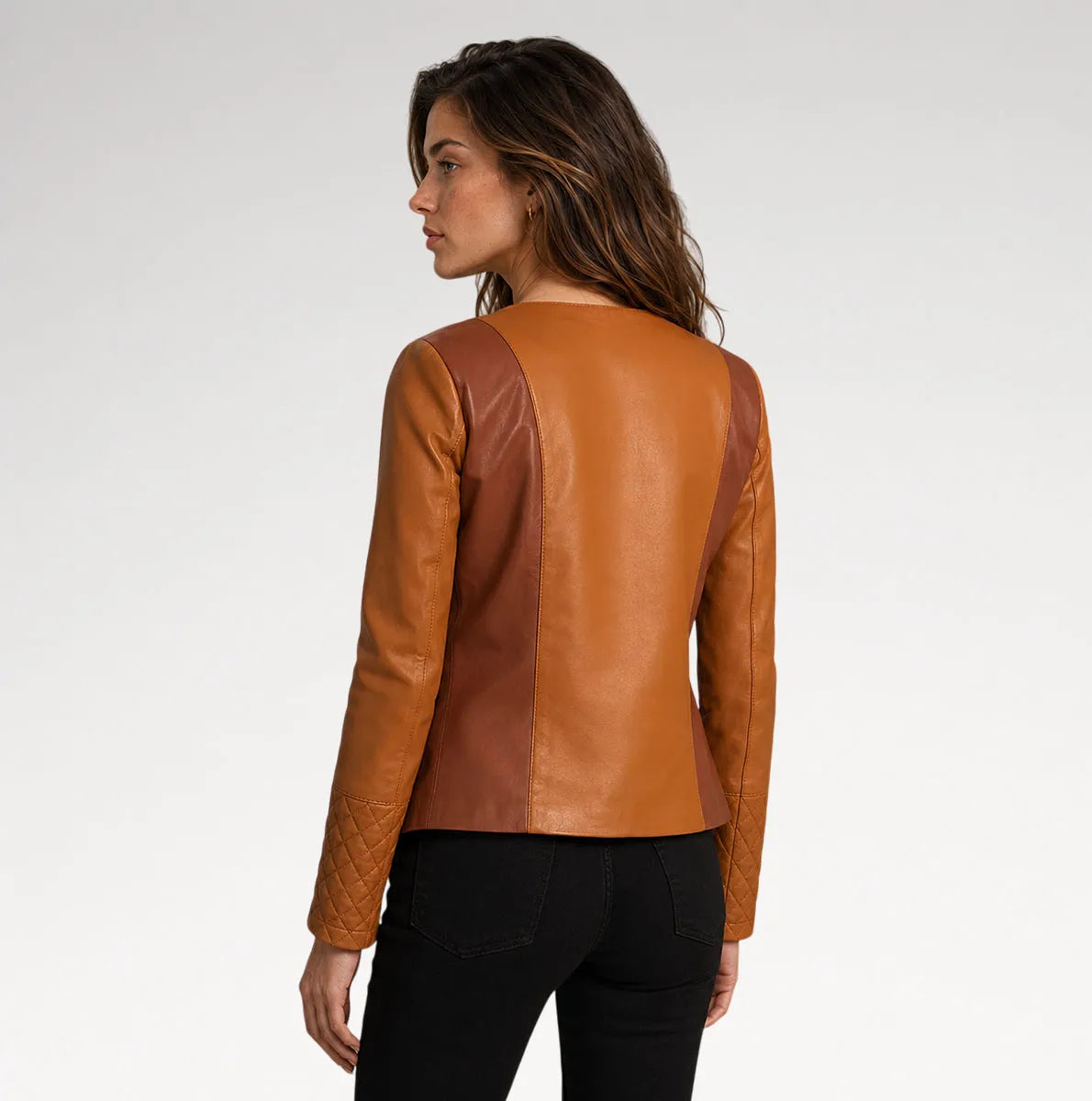 Virtù Tan Overlap Leather Jacket Secondary image
