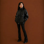 Women Black Oversized Leather Jacket