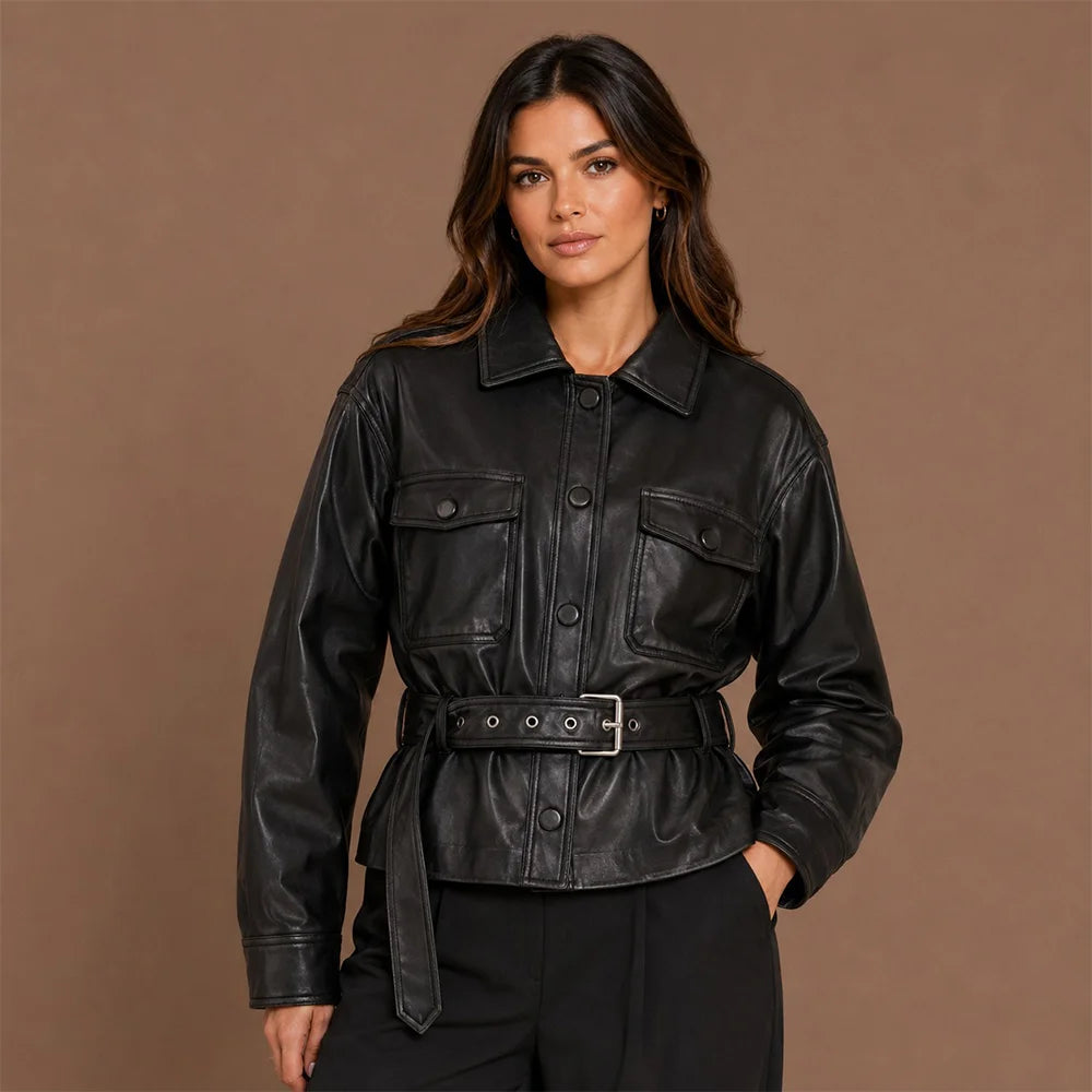 Women Black Cowhide Leather Jacket