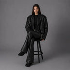 Unisex Black Oversized Biker Leather Jacket