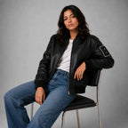 Unisex Black Varsity Real Leather Jacket