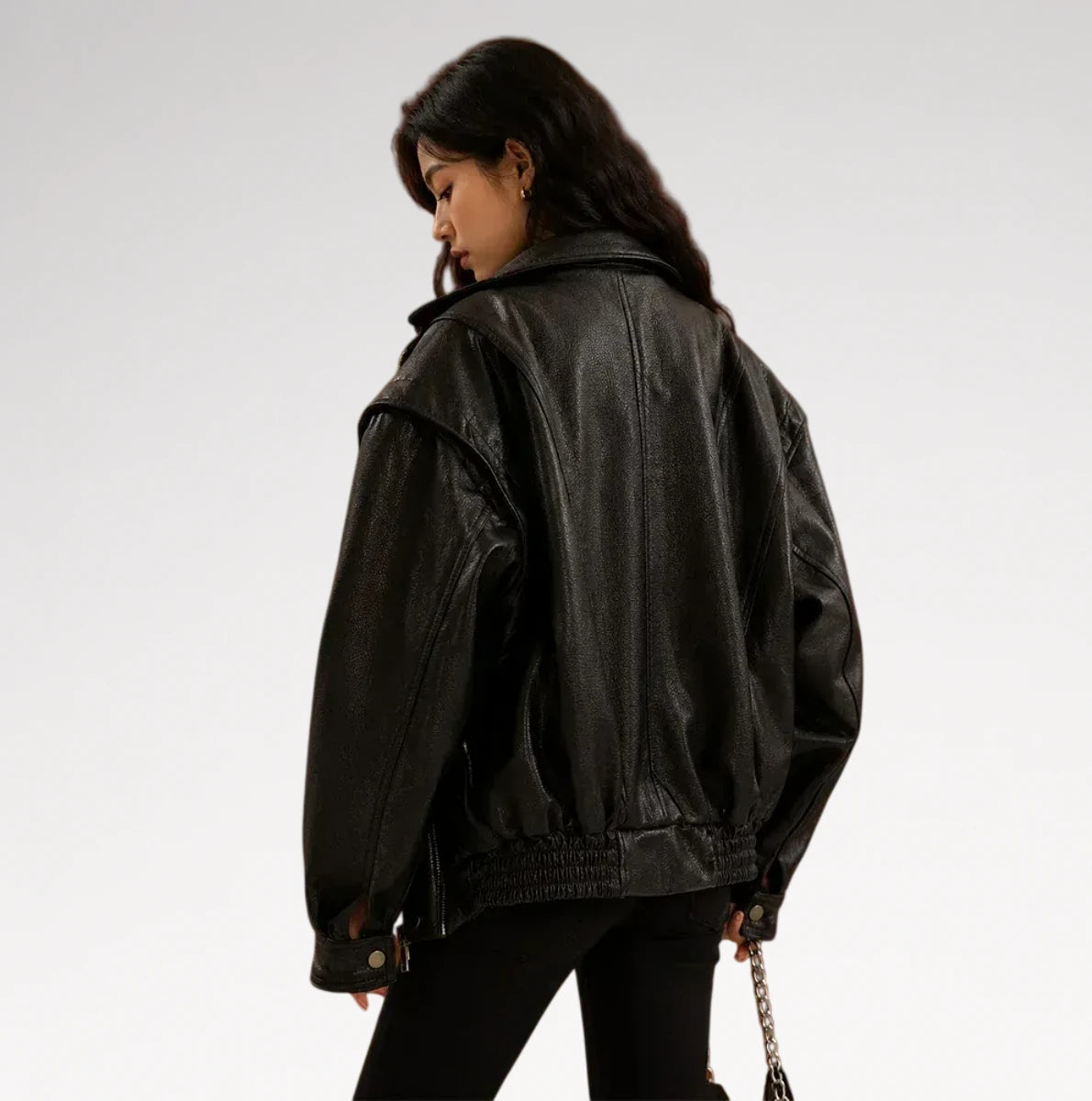 Rivetta Black Vintage Motorcycle Oversized Leather Jacket Secondary image