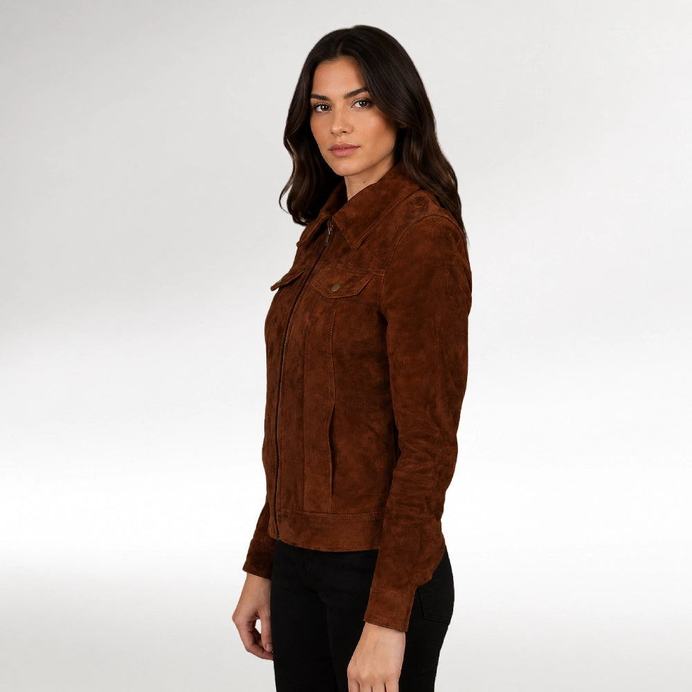 Moda Brown Suede Trucker Jacket