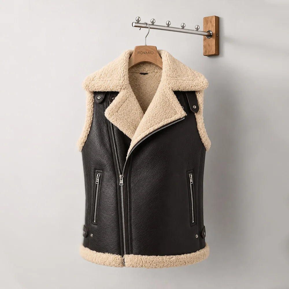 Women Biker Shearling Leather Vest