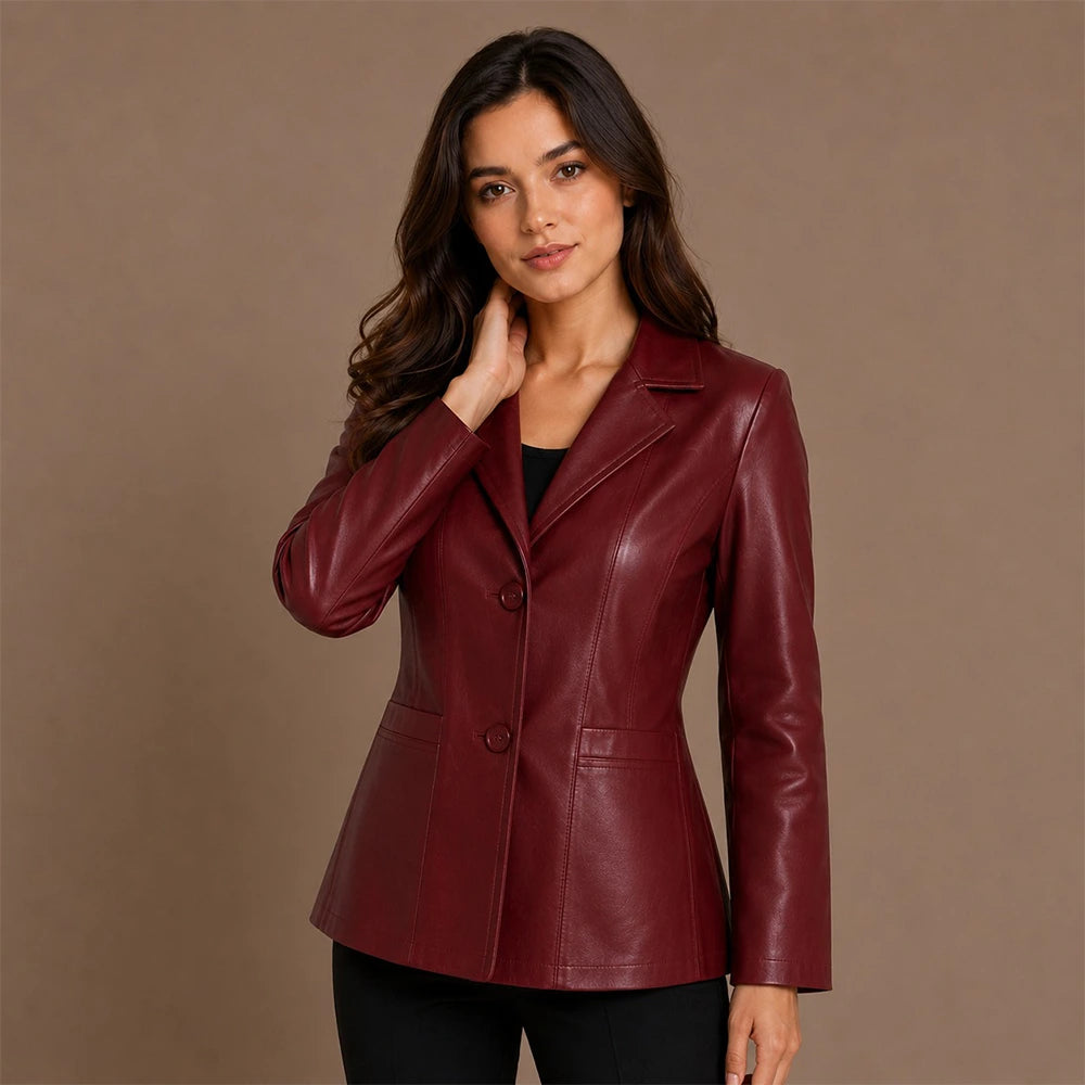 Women Cropped Sheepskin Leather Blazer Main image