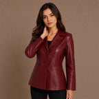 Women Cropped Sheepskin Leather Blazer