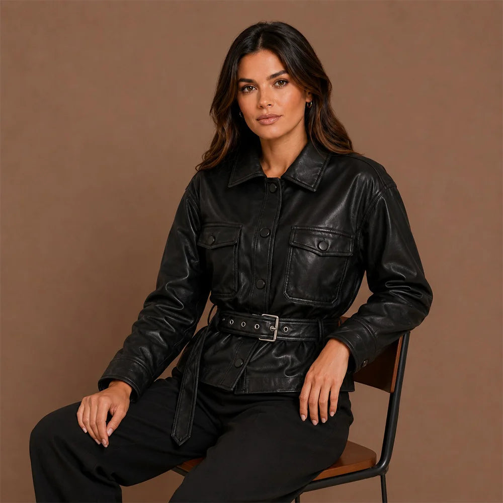 Women Black Cowhide Leather Jacket