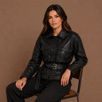 Women Black Cowhide Leather Jacket
