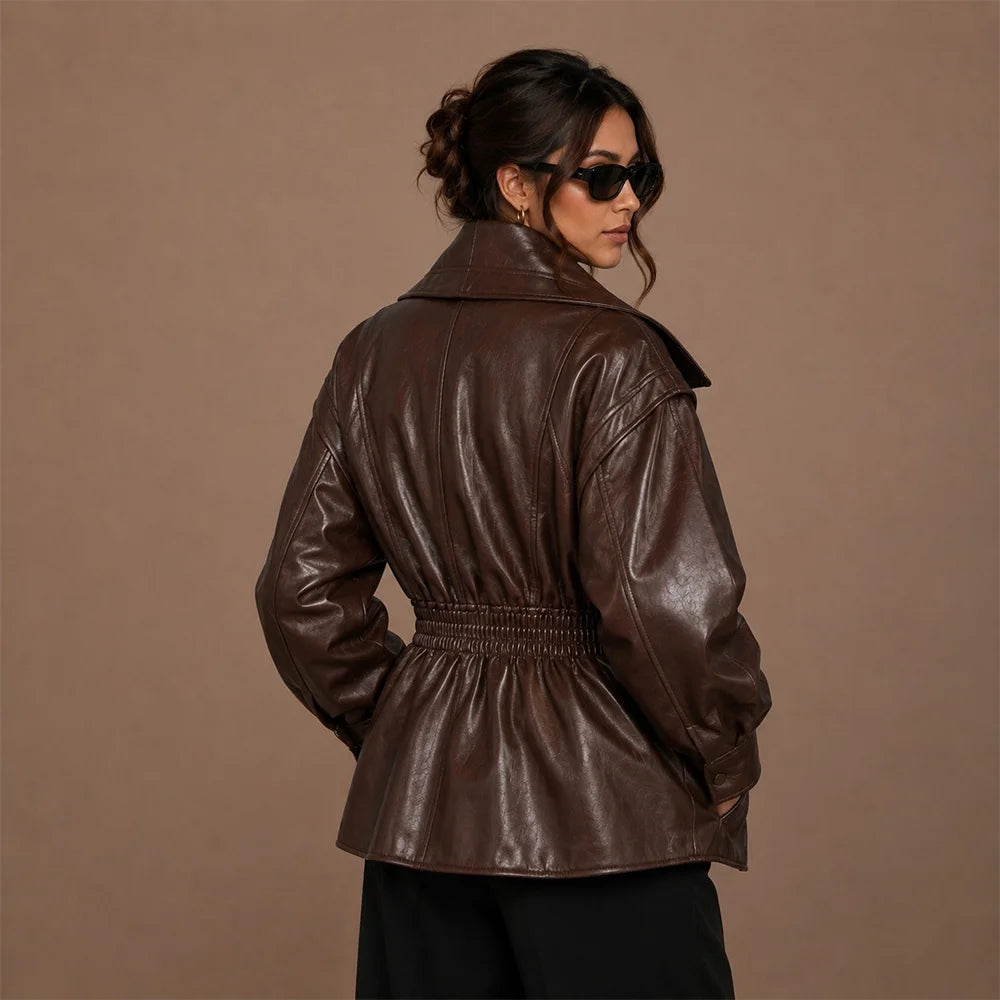 Women Vintage Oversized Biker Leather Jacket