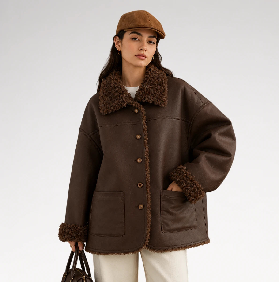 Dolcevia Reversible Oversized Shearling Leather Jacket Secondary image