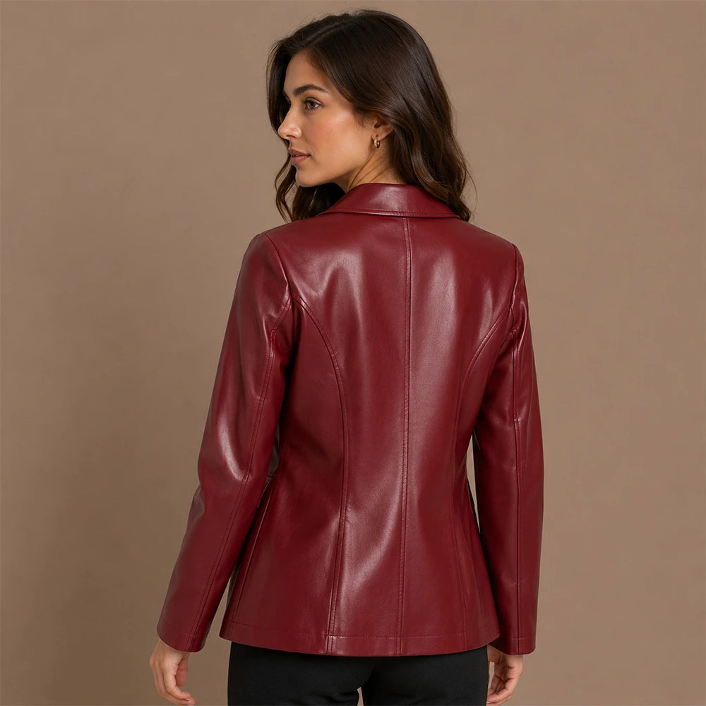 Women Cropped Sheepskin Leather Blazer