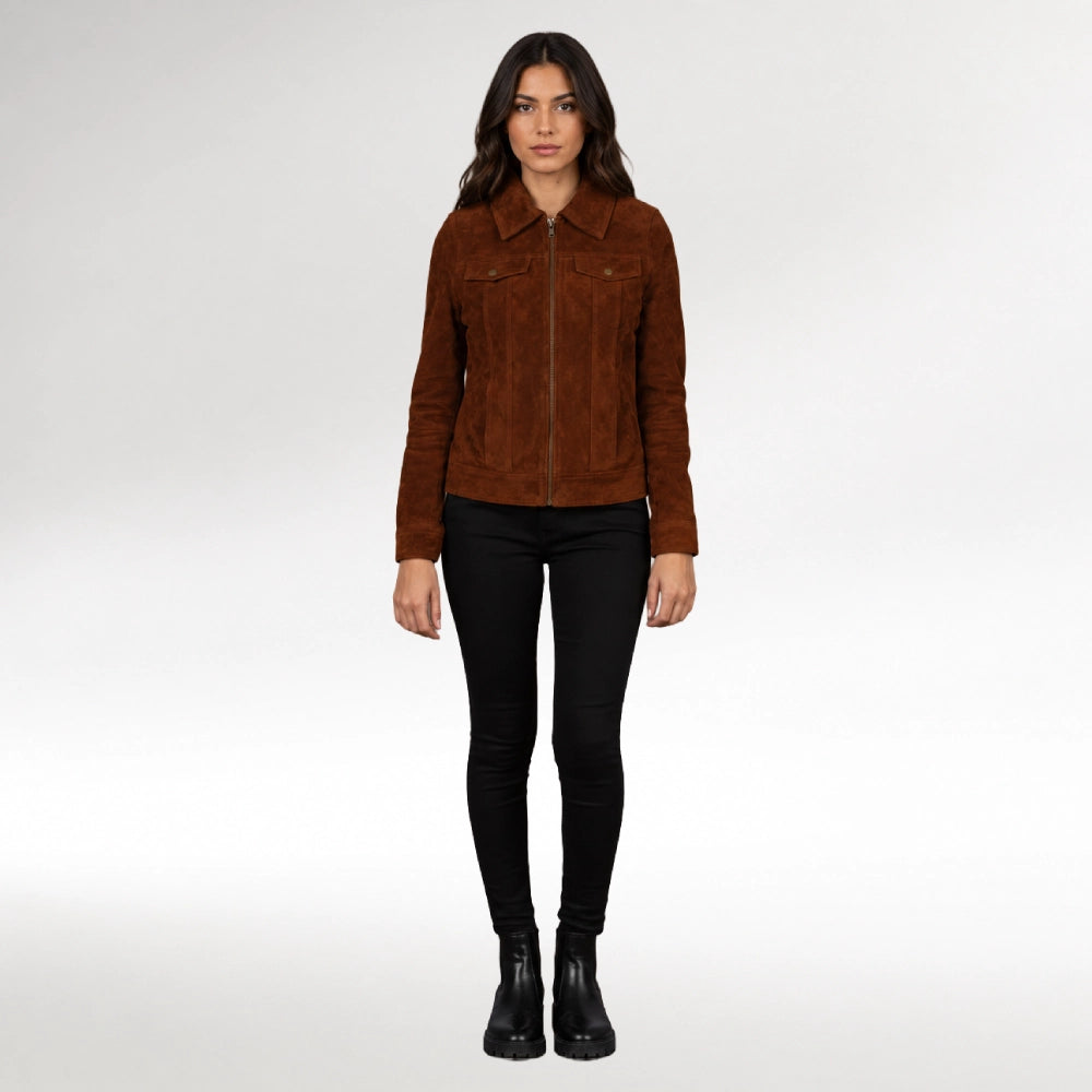 Moda Brown Suede Trucker Jacket