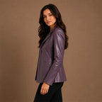 Women Cropped Sheepskin Leather Blazer